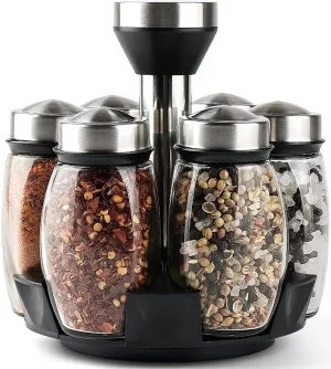 Mlici 6PC Spinning Glass Spice Jars 360° Rotating Spice Rack
