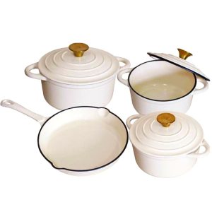 Cast Iron 7 Piece Cookware Set – Cream White and Gold Collection